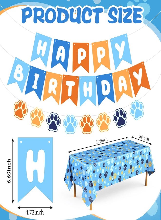 Breling Blue and Orange Party Decorations, Include Dog Paw Print Plastic Tablecloth 54 x 108 Inch, Blue and Orange Birthday Banners, Dog Paw Birthday Banner Decoration for Puppy Themed Party Supplies - Image 3